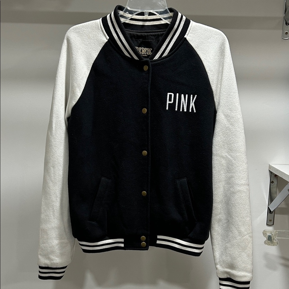 PINK Victoria's Secret Black and White Varsity Jacket